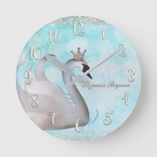 Swan Princess Gold Glitter Boutique Style Custom Rund Klocka