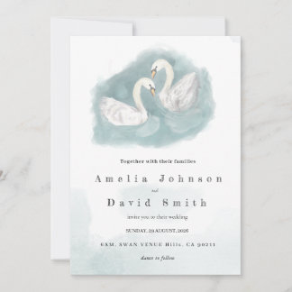 Swan watercolor themed elegant wedding invitation inbjudningar