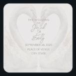 Swan Wedding Custom Text Sticker Fyrkantigt Klistermärke<br><div class="desc">Swan wedding sticker that you can customize. Custom text option on the front. Wedding sticker features two adoring swans and offers nice,  neutral colors. Use the template to create your custom swan wedding sticker.</div>