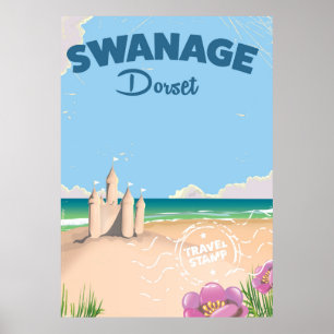 Swanage Dorset vintage vykort för resa vid kusten Poster