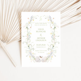 Swans Floral Frame Monogram Wedding  Spara Datumet