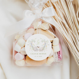 Swans Floral Monogram Crest Wedding  Runt Klistermärke