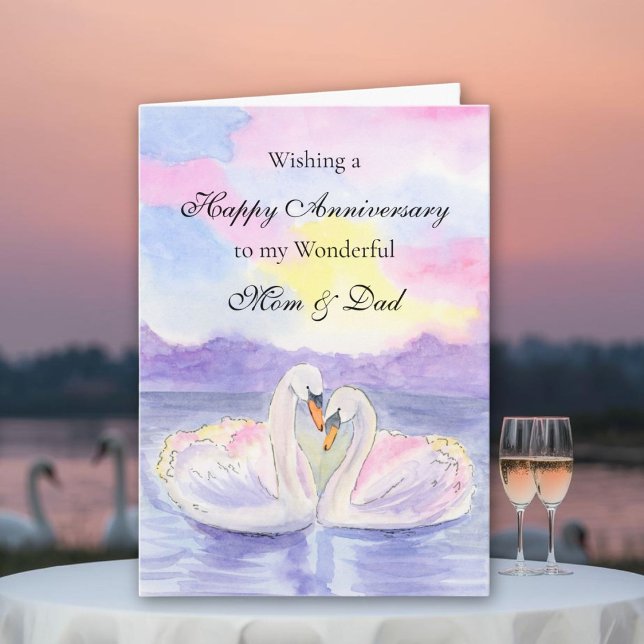 Swans For Mom and Dad Happy Wedding Anniversary Kort (Skapare uppladdad)