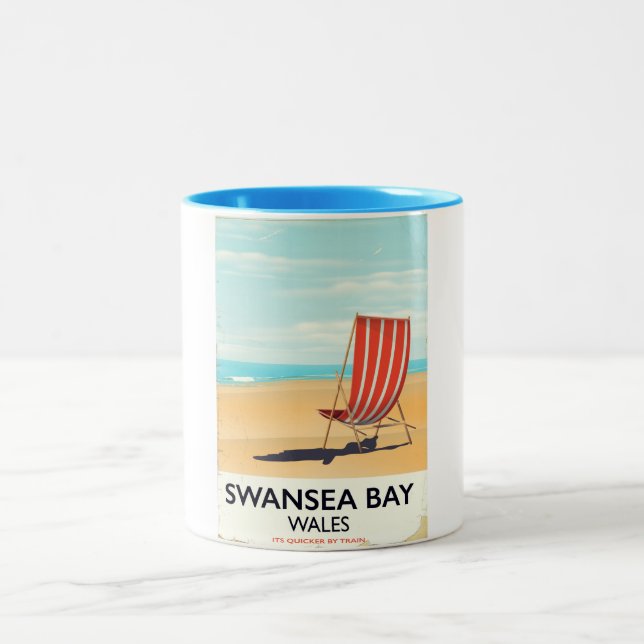 Swansea Bay Wales Kustreklam Två-Tonad Mugg (Center)