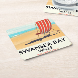 Swansea Bay Wales Kustreklam Underlägg Papper Kvadrat