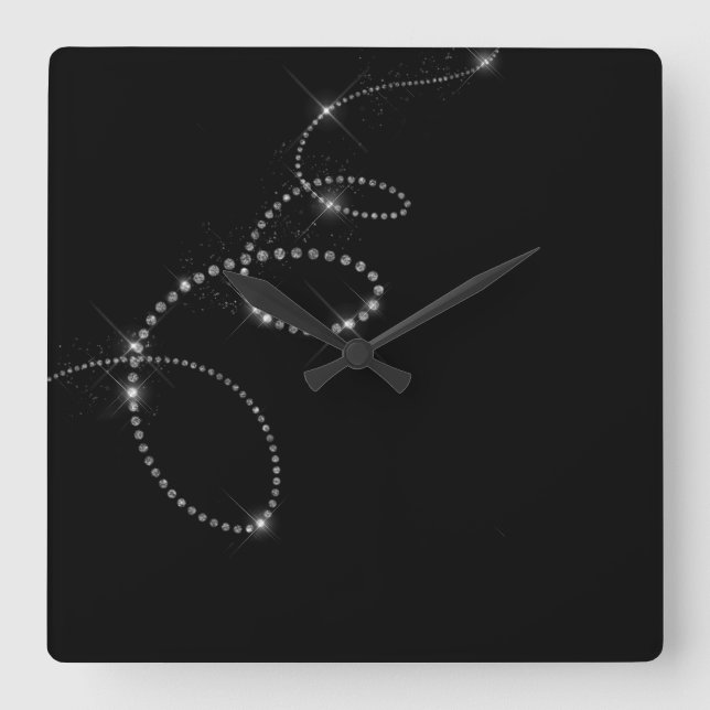 Swarovski för svart Fauxgråttkristaller lik Fyrkantig Klocka (Framsida)