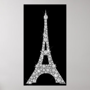 Swarovski för vit för Eiffel tornsvart kristalle Poster