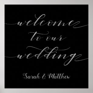 Swash Calligraphy Silver Välkommen till Bröllop Poster