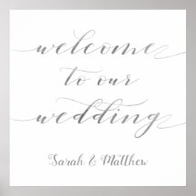 Swash Calligraphy Silver Välkommen till Bröllop