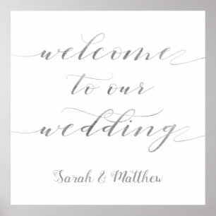 Swash Calligraphy Silver Välkommen till Bröllop Poster