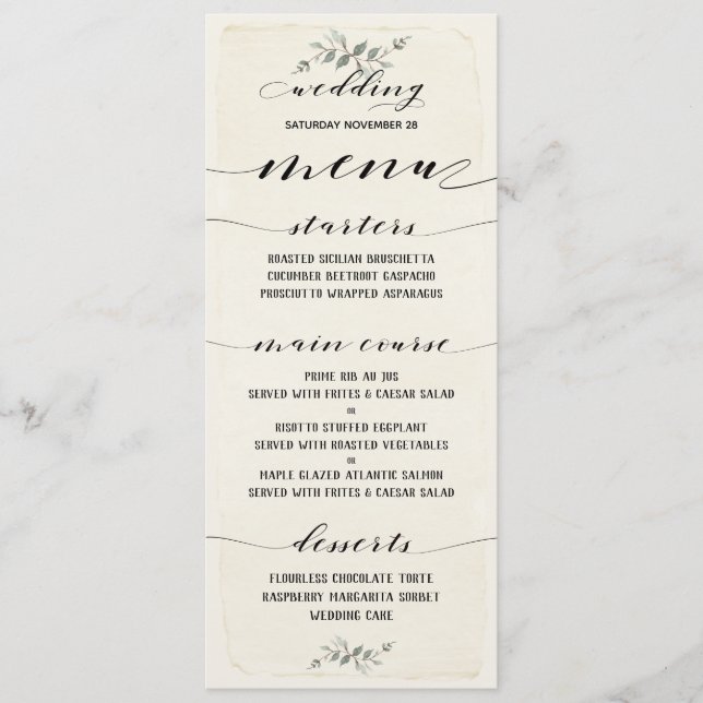 Swash Font Calligraphy Black Cream Rustic Bröllop Meny (Framsida)
