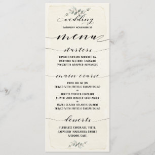 Swash Font Calligraphy Black Cream Rustic Bröllop Meny