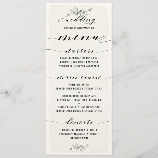 Swash Font Calligraphy Black Cream Rustic Bröllop Meny (Framsida)