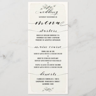 Swash Font Calligraphy Black Cream Rustic Bröllop Meny
