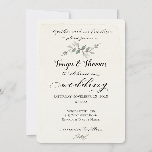Swash Font Calligraphy Rustic Ivory Light Bröllop Inbjudningar (Framsida)
