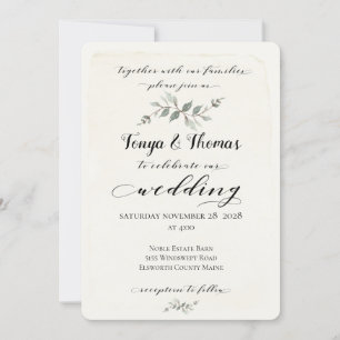 Swash Font Calligraphy Rustic Ivory Light Bröllop Inbjudningar