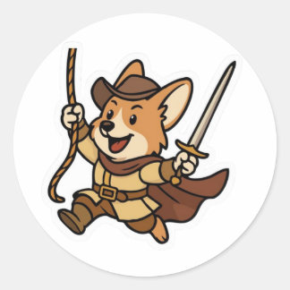 Swashbuckler Corgi - Sword & Stil Sticker Runt Klistermärke