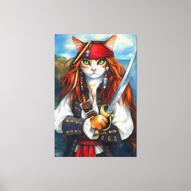 Swashbuckler Pirat Cat | Fantasy Character Art Canvastryck (Framsida)