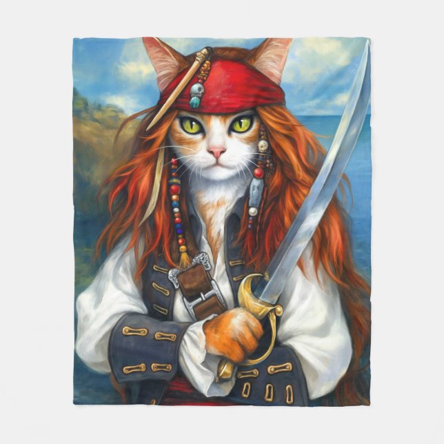 Swashbuckler Pirat Cat | Fantasy Character Art Fleecefilt (Framsidan)