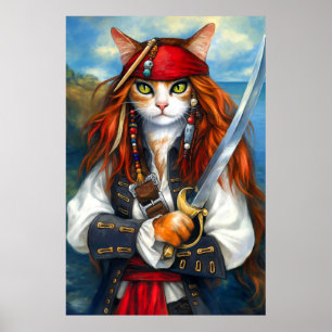 Swashbuckler Pirat Cat Fantasy Character Art Poster