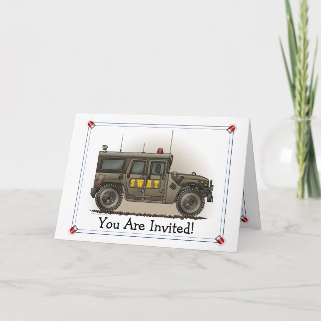 SWAT Team Hummer Party Invitation Inbjudan (Framsida)