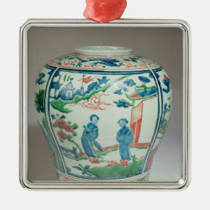 Swatow polychrome oviform burk, sent 16th julgransprydnad metall