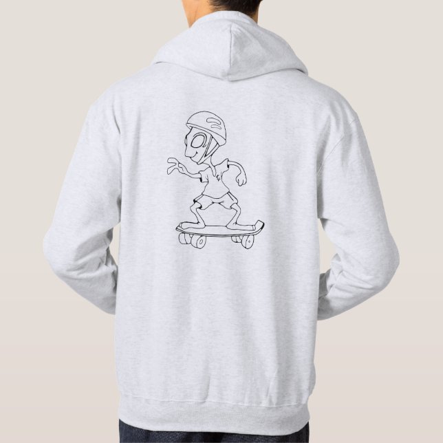 Sweat à capuche logo et alien skateur gris clair tröja med luva (Baksida)