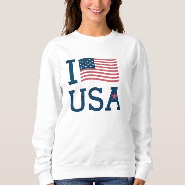 Sweat Femme Blanc Basic I Love USA T Shirt (Framsida)