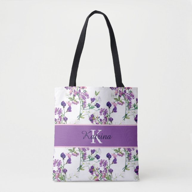 Sweat Pea Monogrammed Tote Bag Tygkasse (Framsida)