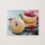 Sweat Treat Raspberry Blueberry Dusted Donuts Pussel<br><div class="desc">I denna smakrik behandlas matpusslet i pusslet som innehåller giftigt socker med hallon och blåbär. #food #puzzle #jigsawpuzzle #stockingstuffers</div>