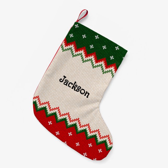 Sweater Pattern Personalized Christmas Stocking Liten Julstrumpa (Framsidan (Hängande))