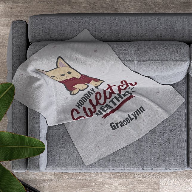 Sweater Weather Fransk Bulldog Fleecefilt (Skapare uppladdad)