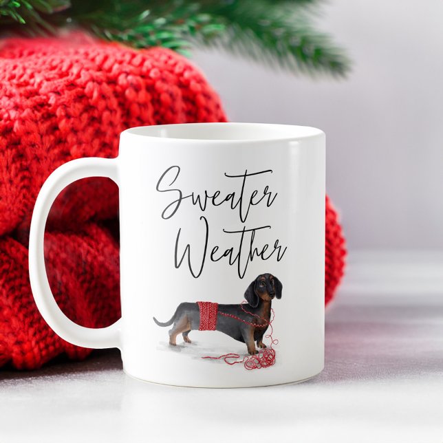 Sweater Weather Naughty Hund Watercolor Dachshund Kaffemugg (Sweater Weather Naughty Dog Watercolor Dachshund Coffee Mug)