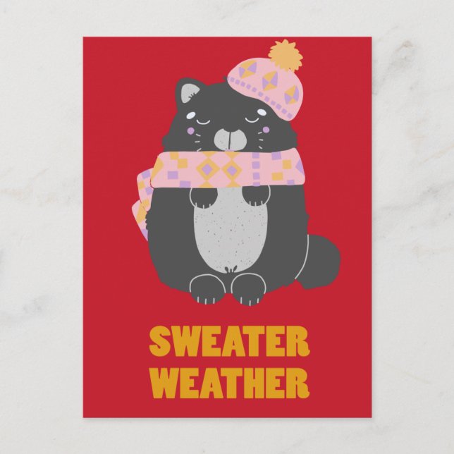 Sweater Weather Rosa Scarf & Hat Kattunge Vykort (Framsida)