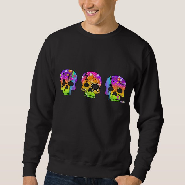 SWEATSHIRT, HOODIE - POP ART SKULL LÅNGÄRMAD TRÖJA (Framsida)
