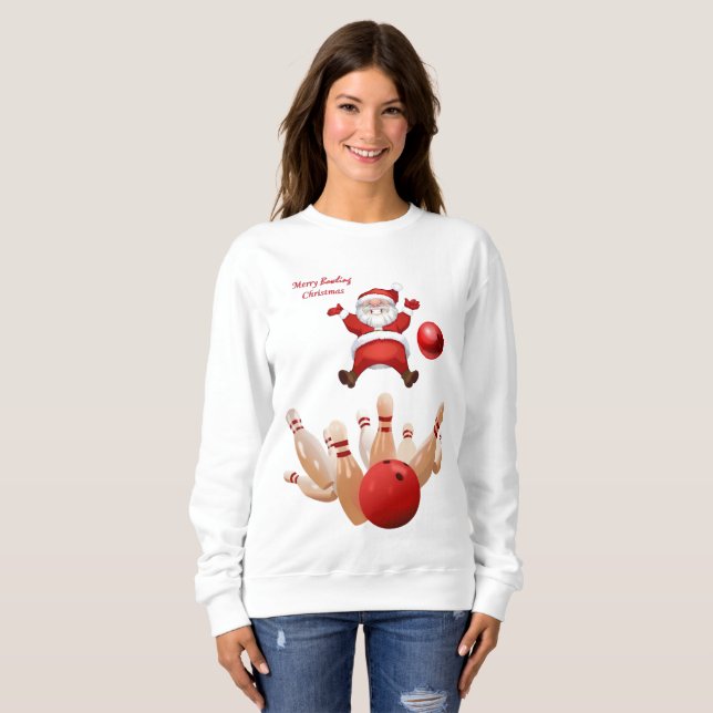 Sweatshirt Vintage Santa Bowling T Shirt (Hel framsida)