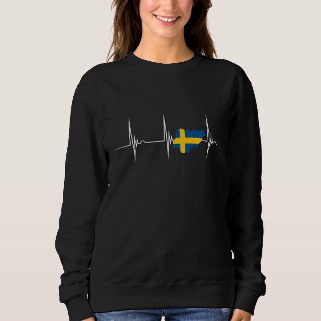 Sweden Flag Sverige Map Heartbeat EKG Pulse Swedis T Shirt (Framsida)
