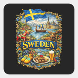 Sweden Fyrkantigt Klistermärke