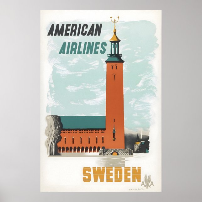 Sweden Print Swedish Art American Travel Poster Ed (Framsidan)