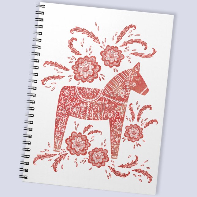 Swedish Dala Horse Red and White Anteckningsbok (Swedish Dala Horse red and white folk art notebook)