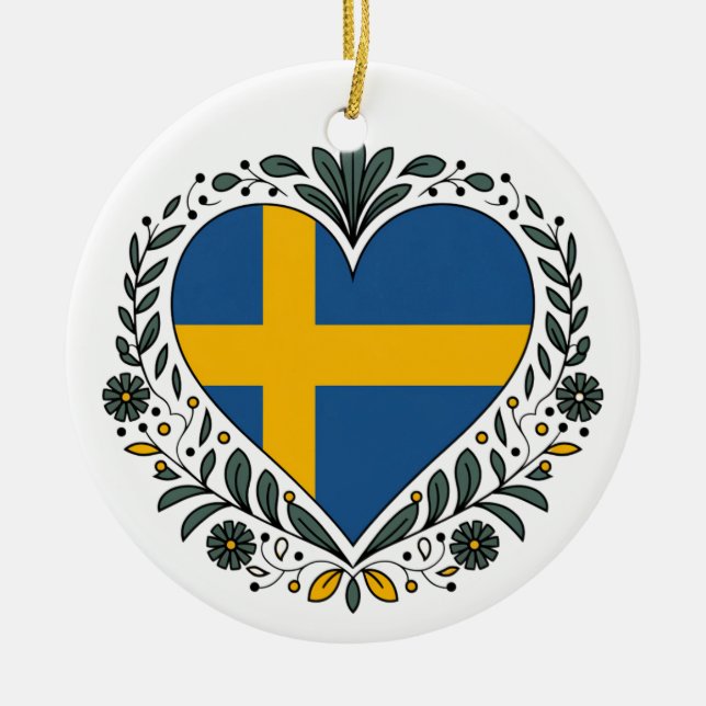 Swedish Flag Heart Christmas Ornament (Framsidan)