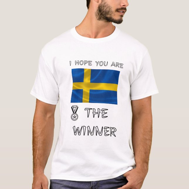 Swedish-Flag-Waving-National-Pride-Medal-Graphic- T Shirt (Framsida)