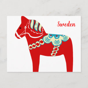 Swedish Red Dala Horse Postcard Vykort