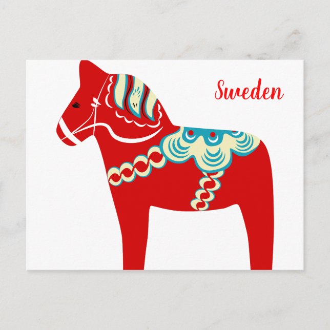 Swedish Red Dala Horse Postcard Vykort (Framsida)