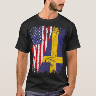 SWEDISH ROOTS Half American Flag SWEDEN T Shirt