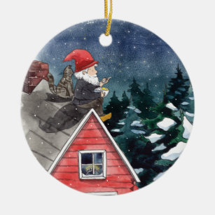 Swedish Tomten Christmas Gnome Watercolor  Julgransprydnad Keramik