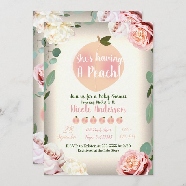 SWEEATE PEACH Southern Charm Blommigt Baby Shower Inbjudningar (Fram/baksida)