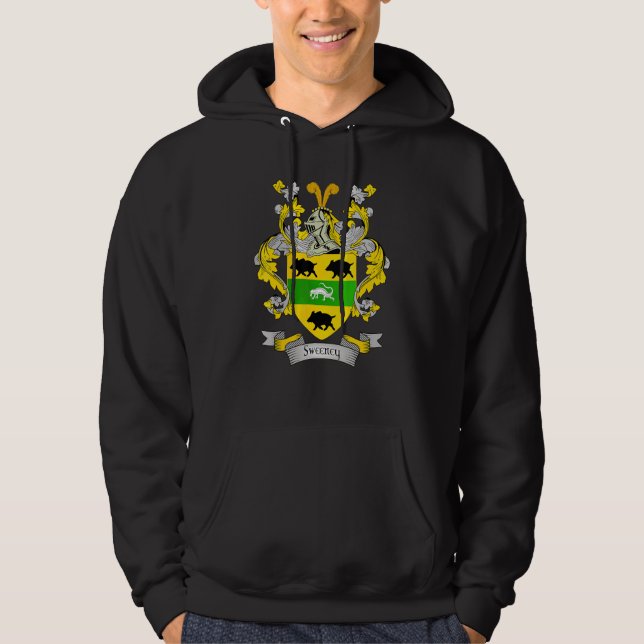 Sweeney Jackar Arm Sweeney Surname Family Crest Hoodie (Framsida)