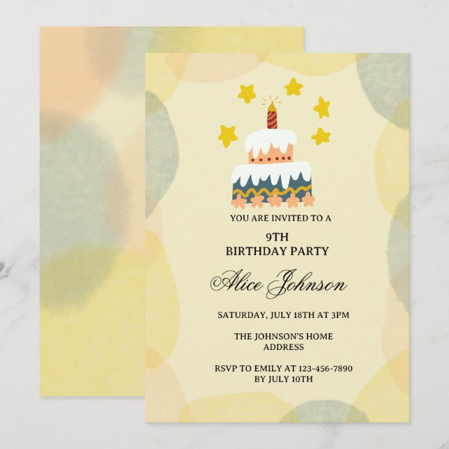 Sweer Födelsedagstårta Födelse Invitation Inbjudningar (Fram/baksida)