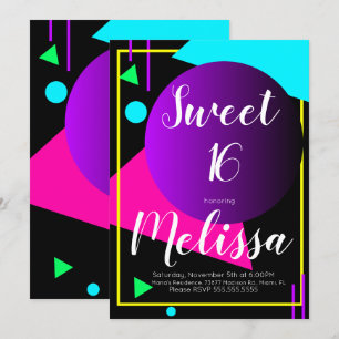 Sweet 16 80s Organisk Neon Glöd I Mörkret Party Inbjudningar